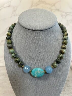 Handcrafted Green Jasper Stone Beaded Necklace - Designer Style